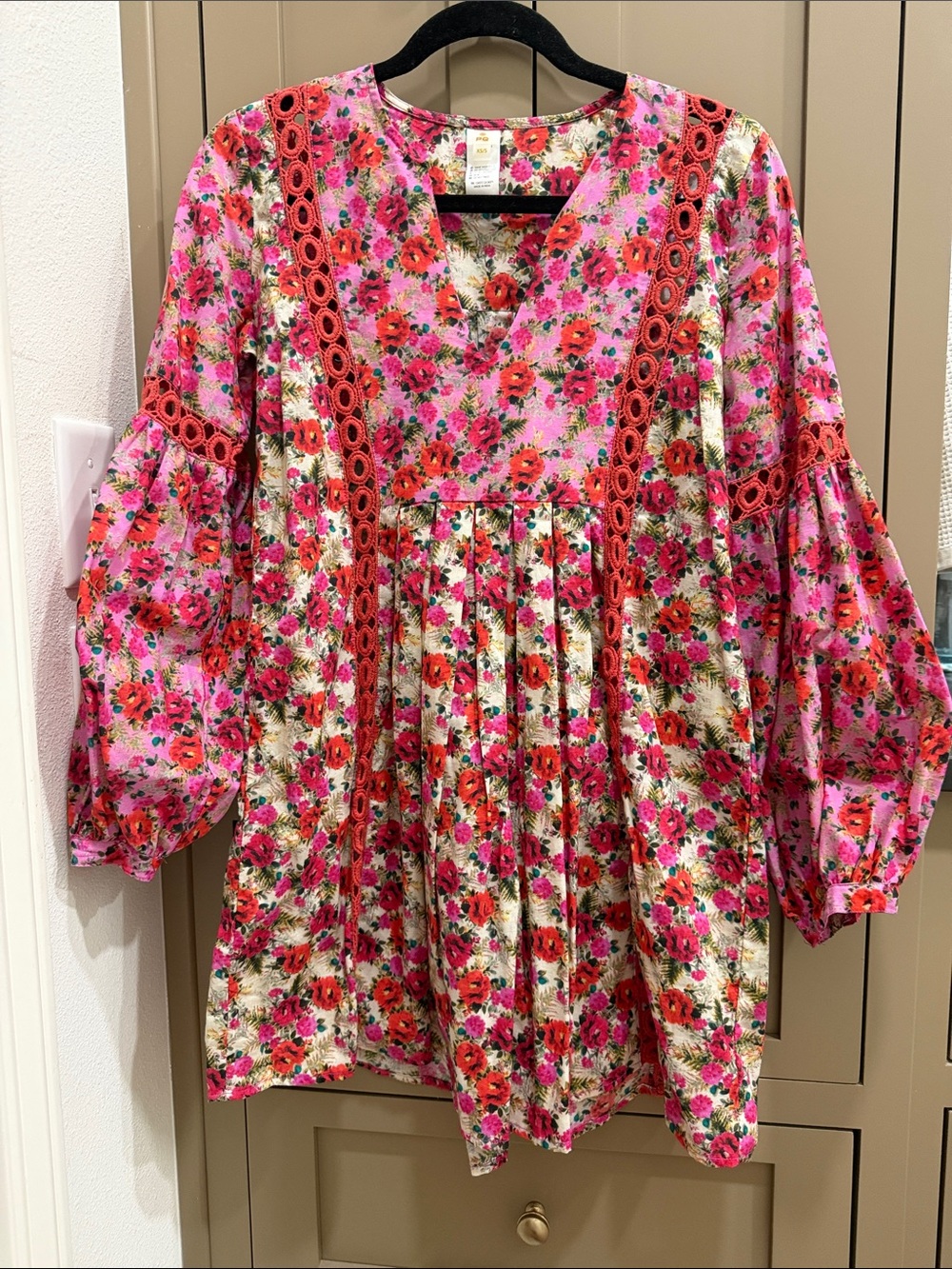 PQ Swim Pink and Red Floral V-Neck Boho Tunic